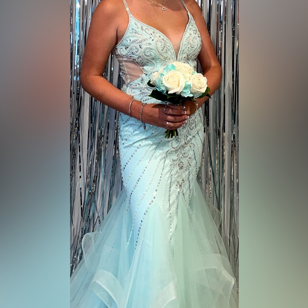 Light Blue Beaded Prom Dress